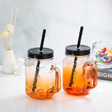 2 Pack Orange Mason Jar Drinking Glass Set 16oz