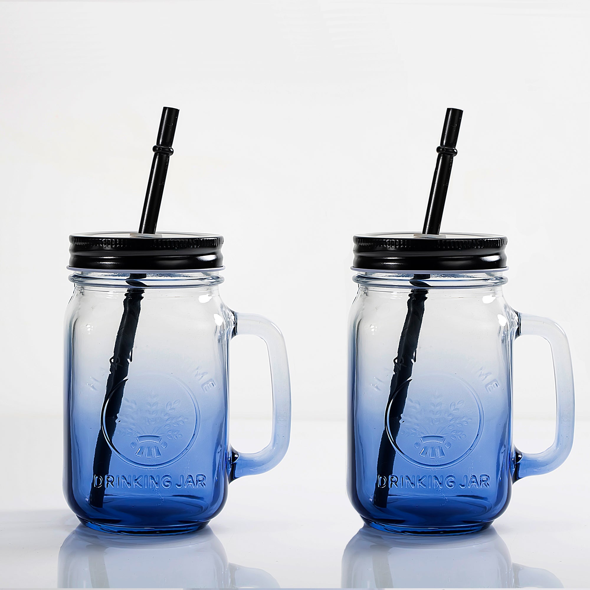 2 Pack Navy Blue Mason Jar Drinking Glass Set 16oz