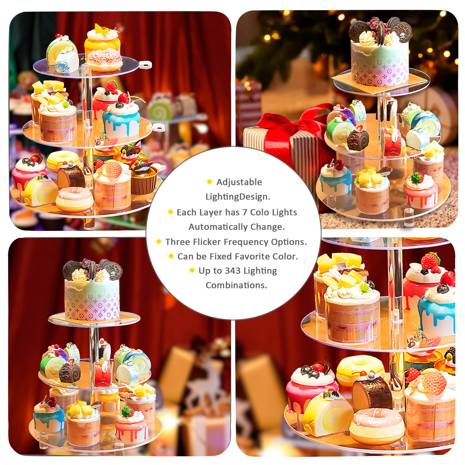 3 Tier Rechargeable LED Acrylic Round Cupcake Stand