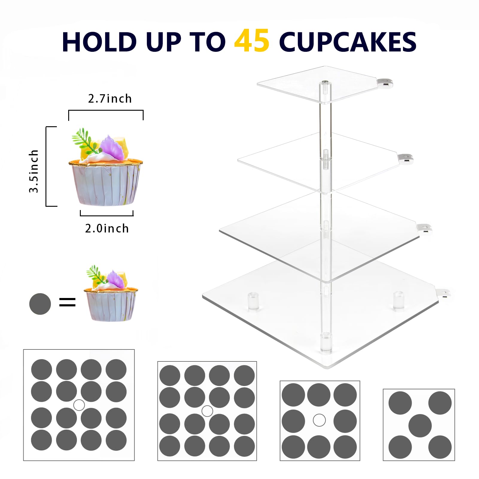 4 Tiers LED Acrylic Square Clear Cupcake Tower Display Stands