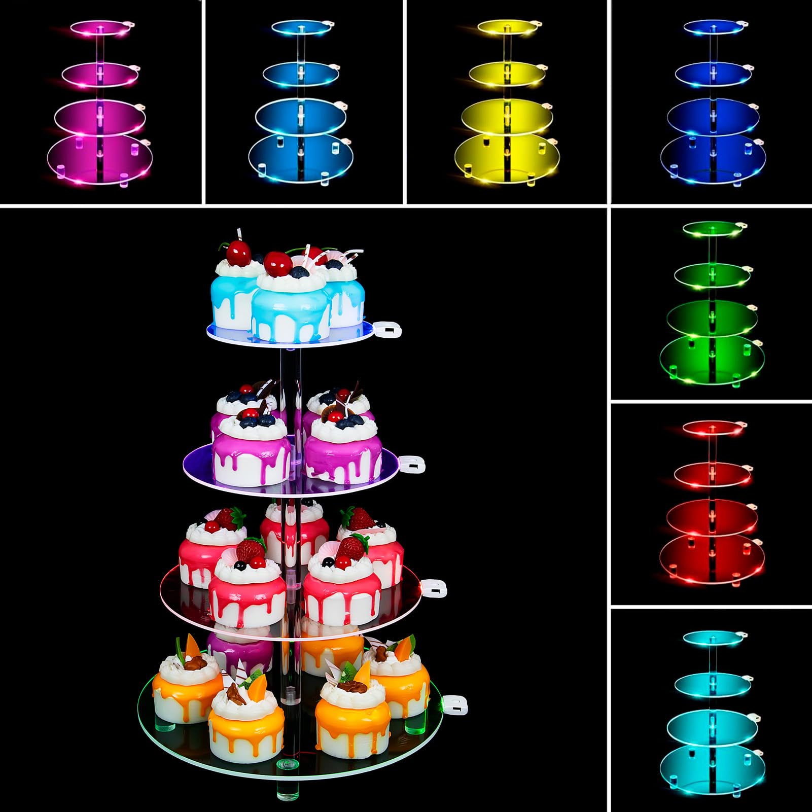 4 Tier Rechargeable LED Acrylic Round Cupcake Stand