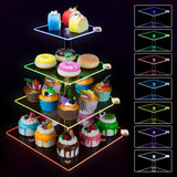 4 Tiers LED Acrylic Square Clear Cupcake Tower Display Stands
