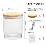 15 Pack Empty Clear Candle Jars with Bamboo Lids