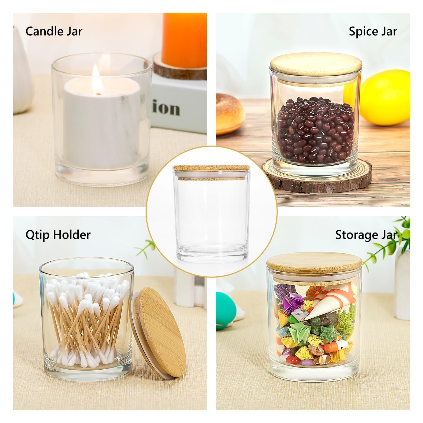 15 Pack Empty Clear Candle Jars with Bamboo Lids