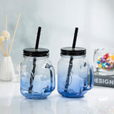 2 Pack Navy Blue Mason Jar Drinking Glass Set 16oz