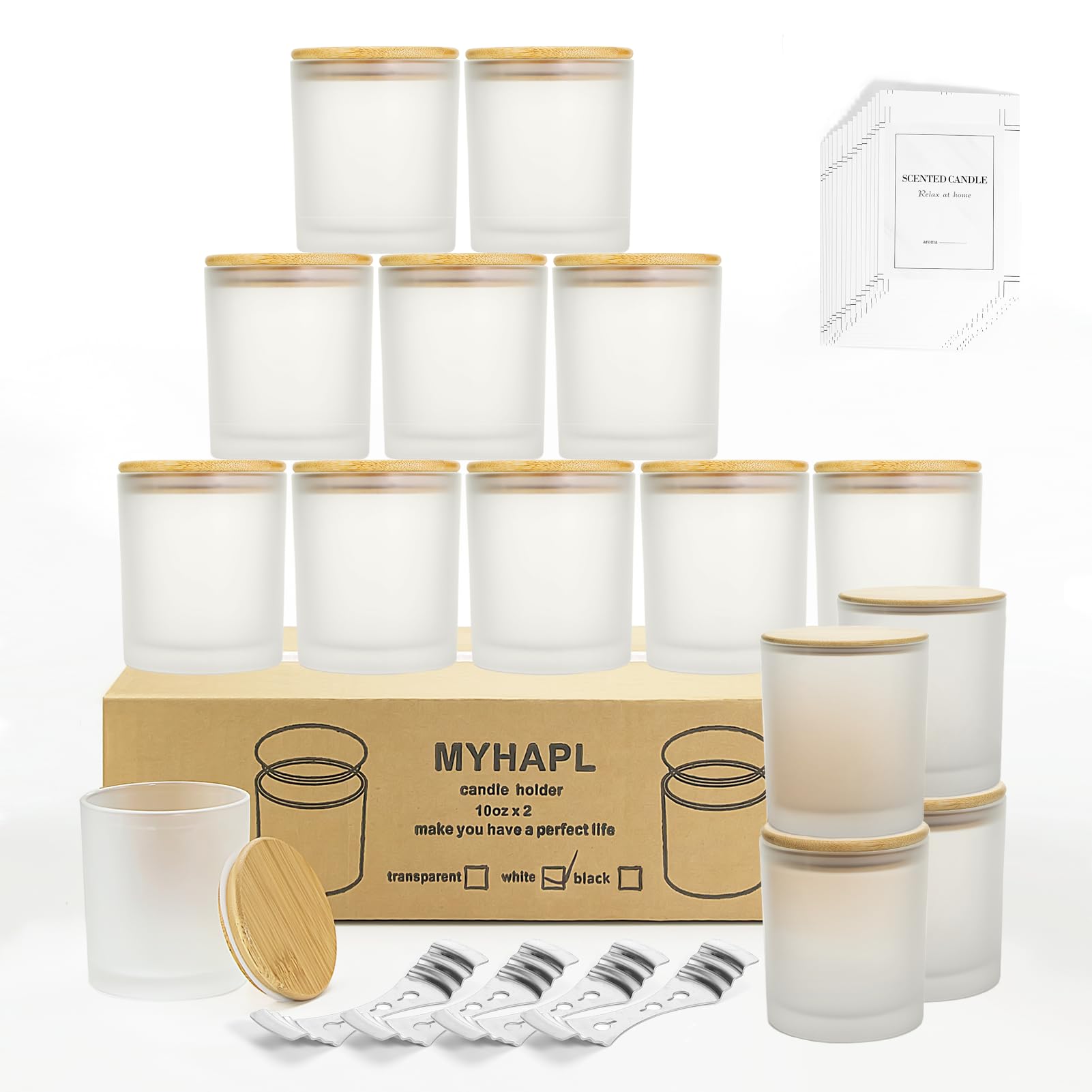  (15 Pack) Frosted Glass Candle Jars with Bamboo Lids