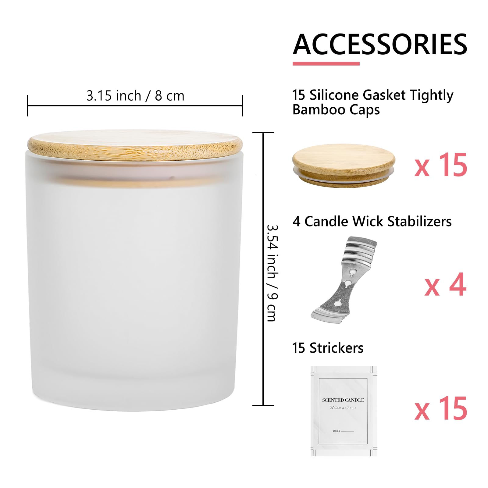 15 Pack Empty White Candle Jars with Bamboo Lids