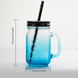 2 Pack Blue Mason Jar Drinking Glass Set 16oz